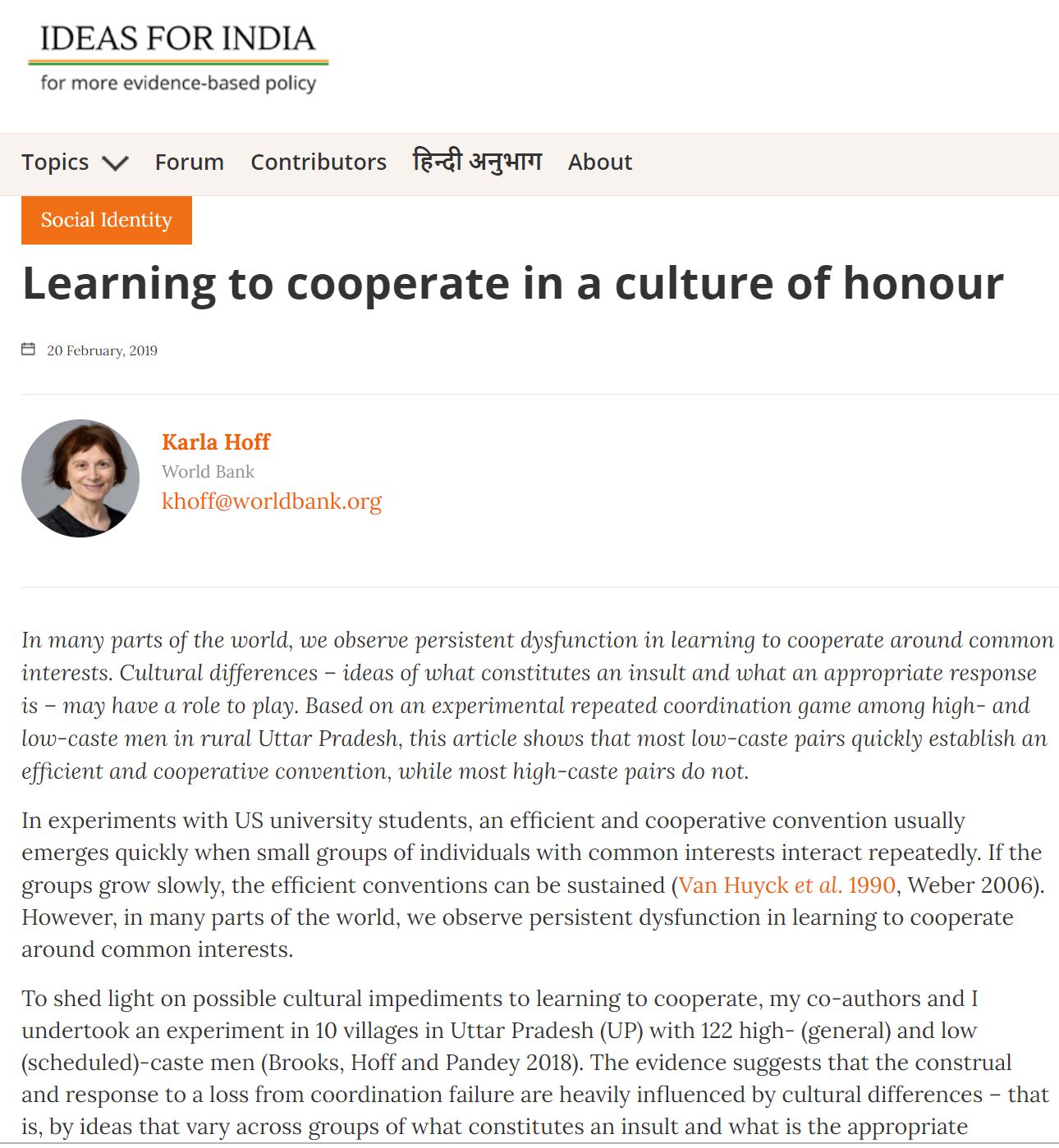 Learning to Cooperate in a Culture of Honour